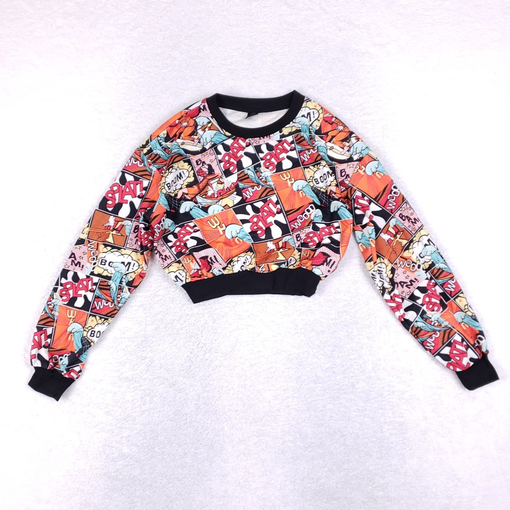 SHEIN Women Comic Book Pop Art Cropped Sweatshirt Multicolor Graphic Print Small